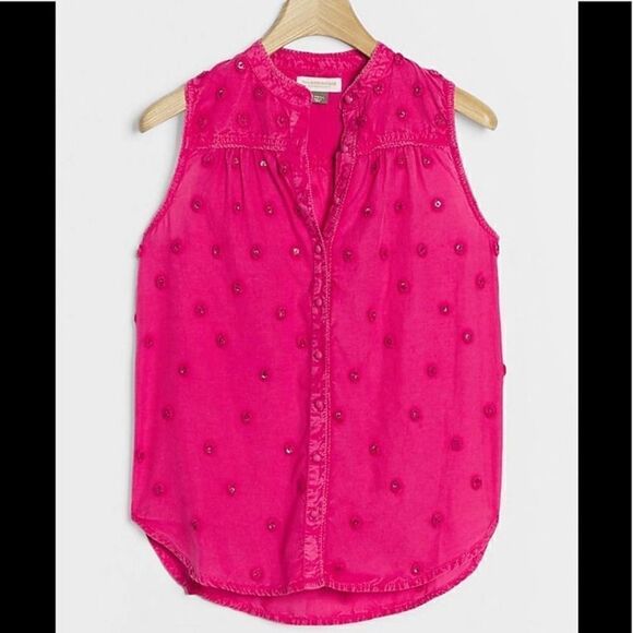 Pilcro Adira Pink Textured Button-Down Small - Picture 1 of 14